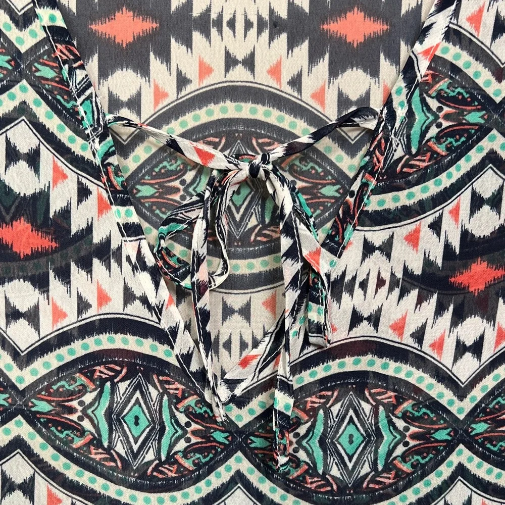 Francesca’s | Geometric Tribal Print Pattern Design Swim Cover Up Sheer